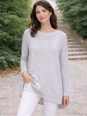 Eileen Fisher 100% Organic Linen Oversized Sweater Gray SZ XS